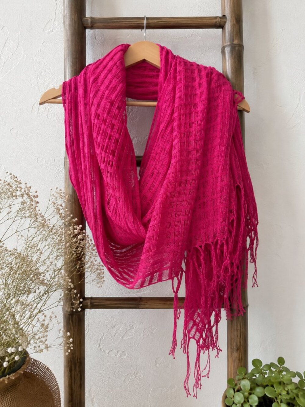 Handmade Mexican Rebozo Shawl – Bright Pink – Fringe –
